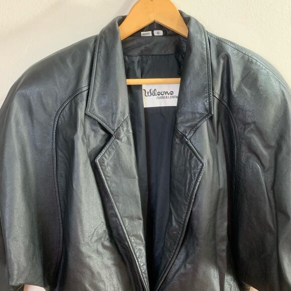 Wilsons Size S Women's Genuine Leather Batwing Sleeves Jacket Black One Button - Picture 3 of 14